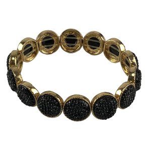 Bracelet Black Gold Tone Elastic Simulated Drusy Quartz